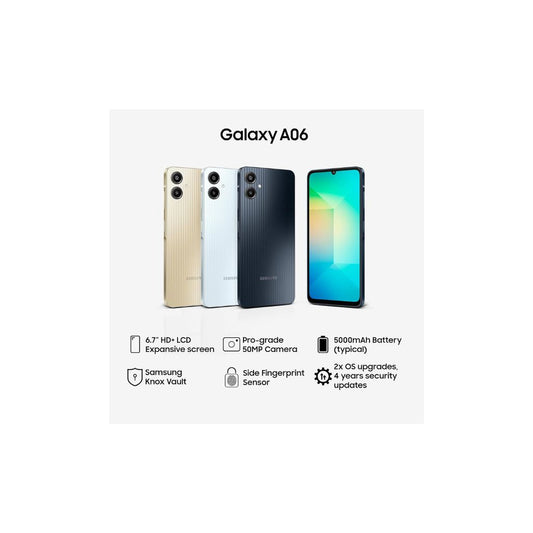 Samsung Galaxy A06 LTE (Black, 4GB RAM, 64GB Storage) | 50MP Dual Camera | 4 Gen OS Upgrades | IP54 Rating | Voice Focus | International Version