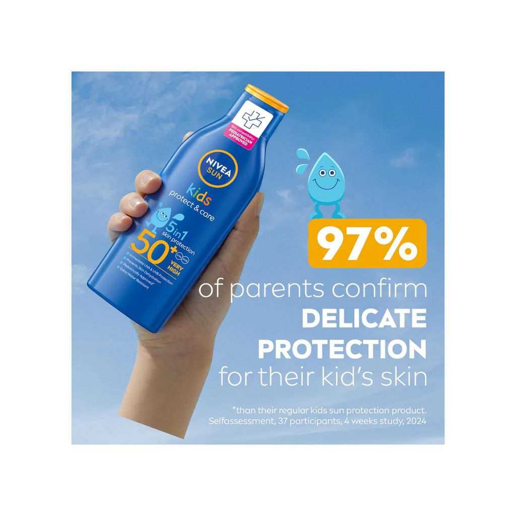 NIVEA SUN Kids Sunscreen Lotion, Protect & Care, SPF 50+, 5in1 Skin Protection, Very High and Immediate UVA & UVB Protection, Extra Water Resistant, 200ml