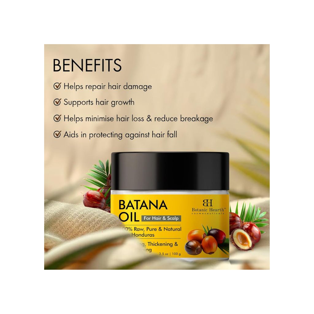 Botanic Hearth Batana Oil for Hair Growth | Batana Butter 100gm |Natural, Unrefined & Organic, Sourced from Honduras - Enhances Hair Thickness, Prevents Hair Loss, Repairs Damaged Hair for Men & Women
