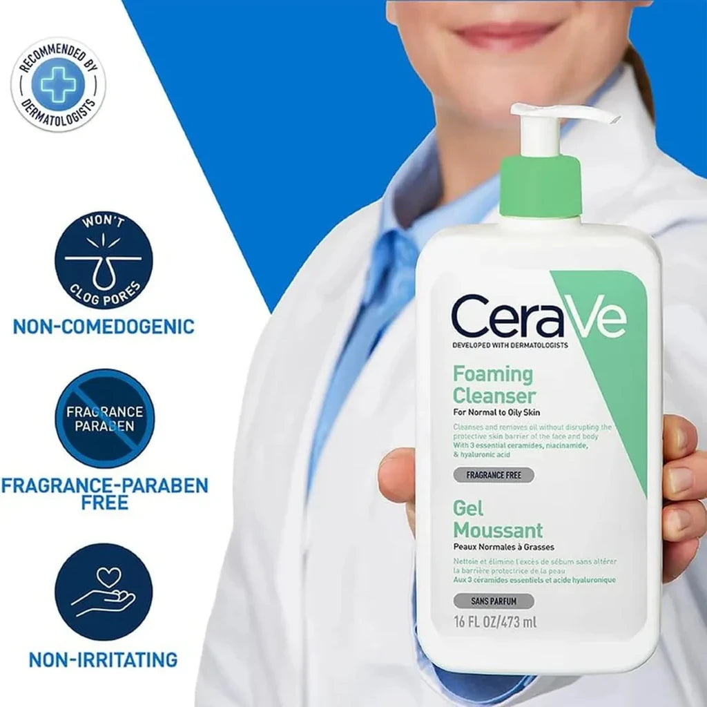 CeraVe Foaming Cleanser 473ml – Gel Nettoyant Visage Anti-Excès de Sébum